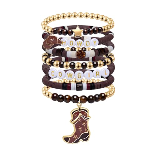 Artlunar Western Cowgirl Kralen Stretch Armbanden, Stapelbare cowgirl hoed boot accessoires, Boheemse Sieraden voor Vrouwen Meisjes Tieners Kerst Verjaardagscadeau, Eén maat, Kunststof, Geen edelsteen