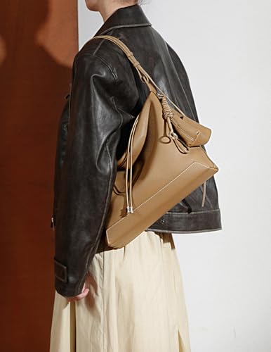 YALUXE Women's Genuine Leather Shoulder Bag Handbag Purse with Adjustable Strap, Detachable Mini Pouch2