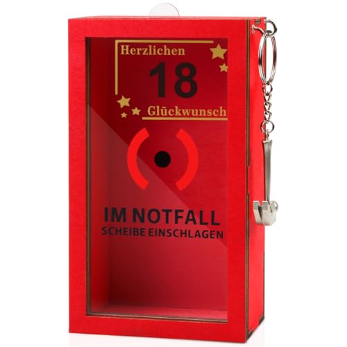 ANRUZON - Original regalo de 18 cumpleaños para mujeres y hombres - 18 regalos de dinero de cumpleaños - Caja de emergencia divertida con martillo y cuerda - Caja de madera decorativa - Regalo