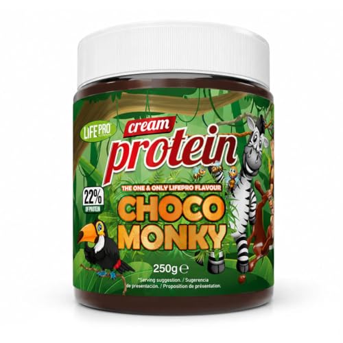 Life Pro Fit Food Protein Cream Choco Monky 250g | Crema hiperproteica (22%) con sabor a barritas de la infancia | Sin azúcares añadidos