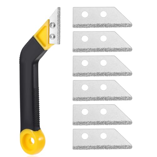 Grout Saw Angled Tile Saw Grout Tools for Tile Removal Tool for Cleaning with 6 Pcs Extra Blades Replacement
