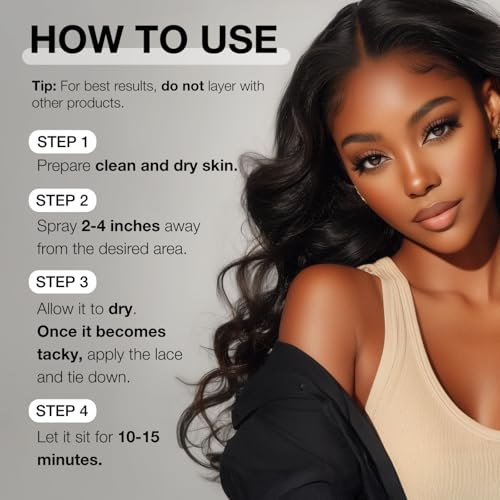 wonder lace bond adhesive spray - supreme extreme firm hold 27 fl oz 80ml  fast drying no residue no build up powerful hold all-day hold daily wig application