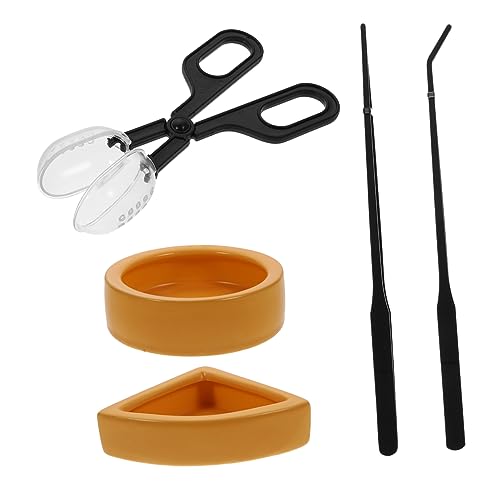 LIOOBO Ceramic Reptile Feeding Bowl Set Pet Food Basin Tweezers Lizard Water Dish for Safe Feeding