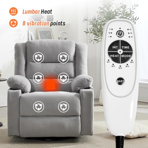 Image of Rocking Recliner Chair for Adults, 360 Swivel Rocker Recliner with Massage and Heating, Manual Glider Rocking Chair with Cup Holders for Living Room Bedroom Nursery(Light Gray)
