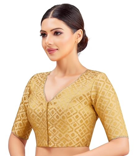 Image of Studio Shringaar Women's Readymade Brocade Elbow Length Sleeves Saree Blouse