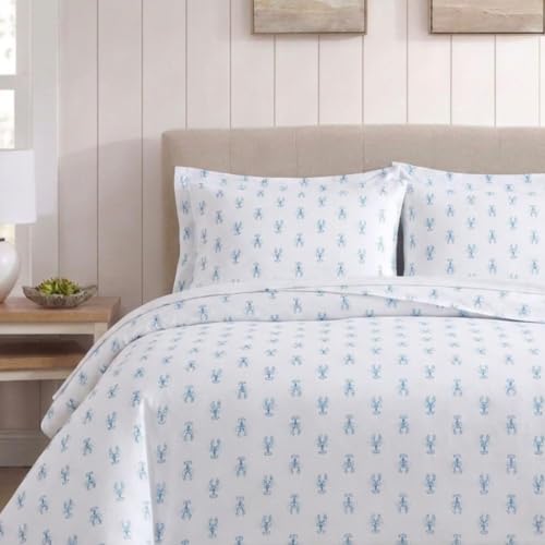 Image of Nautica - Sheet Set, Breathable & Cooling Microfiber Bedding with Matching Pillowcase, Deep Pocket, Fully Elasticized (Nantucket Lobster Ocean Breeze Blue, Twin XL)