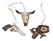 Large Western Ornament Set - 3 Pc. Realistic Bull Skull, Six Shooter Revolver & Cowboy Hat with Pistol Belt