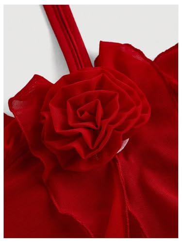 Image of SOLY HUX Women's Summer Dresses Halter Bodycon Irregular Ruffle Trim 3D Flower Cami Mini Party Club Dress Plain Red Small