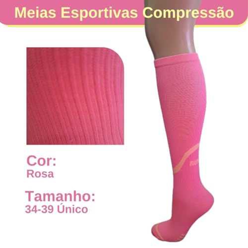 Meias Compressivas Compressão Femininas 3/4 Selene Academia Treino Corrida (34-39, Rosa)