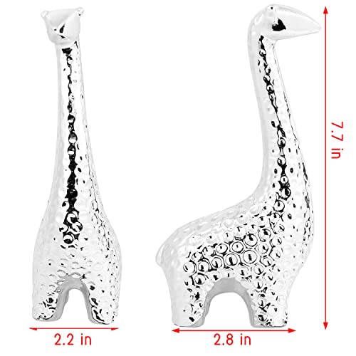 Ceranee Ceramic Giraffe Statues Home Décor, Modern Small Animal Abstract Art Decorative Sculpture, Geometric Pottery Decoration Figurines Gift For Living Room, Bedroom, Office, Shelves - Silver #TOP4