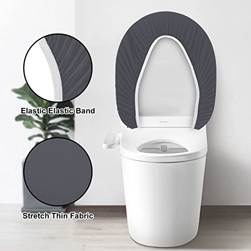 Toilet Lid Cover, Bathroom Stretch Spandex Washable Toilet Lid Seat Protector Cover With Elastic Bottom, Dark Grey #TOP3