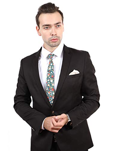 Image of JESLANG Men's Cotton Printed Floral Tie 2.56 inch Skinny Narrow Necktie Various Designs