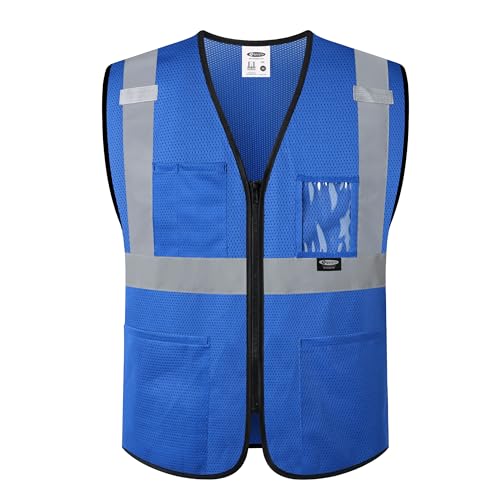 JKSafety Safety Vest for Men Women Hi Vis Construction Vest with Pockets High Visibility Meet ANSI Standard Blue Color (BX310-Blue L)