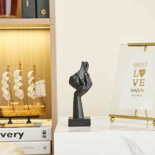 Fjs Abstract Art Woman Face Statue, 6.7" H Thinker Statue Home Decor, Collectible Figurine Home Decorations For Living Room Bedroom Office Desktop, Bookshelf Decorative Objects (Black Thinking) #TOP6