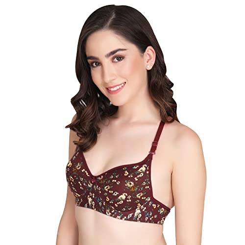Image of Women Padded Printed Bra - Made of Pure Cotton Full Coverage Non Wired Seamless Pushup Soft Cup for T-Shirt Saree Dress Sports Garment for Daily Use Everyday Black