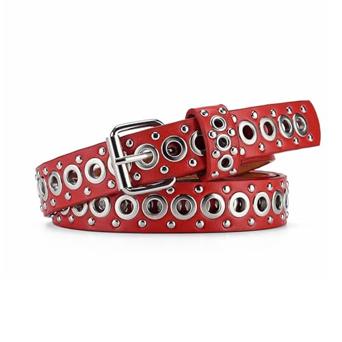 Grommet PU Leather Belts for Women Men Rivet Waist Belt Punk Rock Metal Jeans Belt