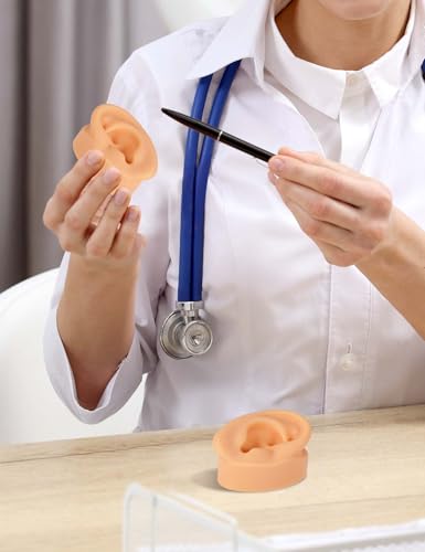 2 Pcs Soft Silicone Ear Model with Acrylic Stand, Left and Right Flexible Fake Ear for Earrings Display, Realistic Ear Model for Piercing Practice, Acupuncture Teaching Tool3