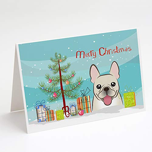 Caroline's Treasures BB1610GCA7P Christmas Tree and French Bulldog Greeting Cards and Envelopes Pack of 8 Blank Cards with Envelopes Whimsical A7 Size 5x7 Blank Note Cards