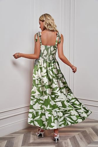 Image of kinstell Women's Summer Boho Spaghetti Strap Square Neck Ruffle Casual Flowy Long Dress Beach Swing Party Maxi Dress