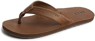 REEF Men's Draftsmen Leather Flip Flops with Bottle Opener, Arch Support & Cushioning - Durable Beach Sandals