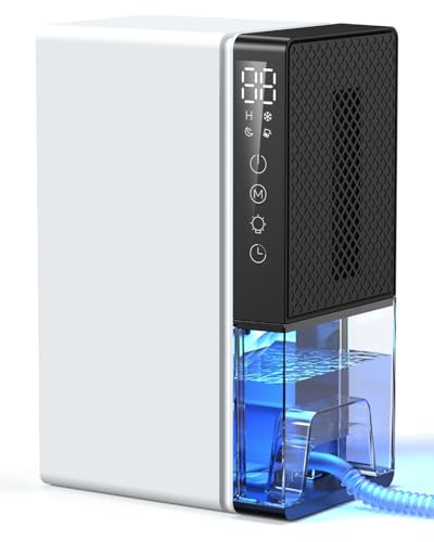 Deshumidificador eléctrico 2.8L, Deshumidificador de habitaciones silencioso con apagado automático, temporizador, modo sleep, luz nocturna de 7 colores, portátil, baño(1100ML/24H)