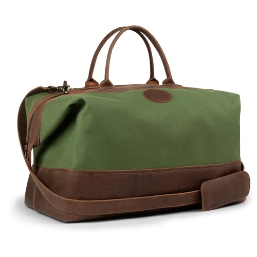 Littlefield & Co., Duffle Weekender Bag, Vintage Carry-On Bag with Detachable Shoulder Strap, Travel Accessory (Olive)