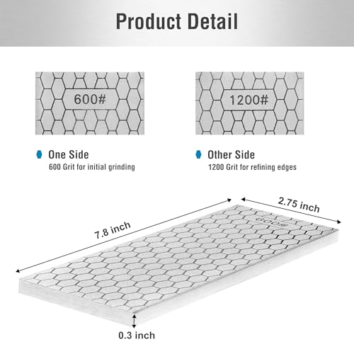 Image of S SATC Diamond Sharpening Stone 2 Side Grit 600 /1200 Diamond Plate Honing Stone 8-inch Hone Sharpener White