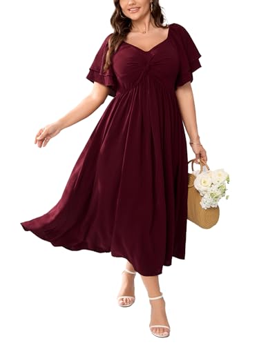 SCOMCHIC Women's Plus Size Wedding Guest Cocktail Dresses Sweetheart Neckline Ruffle Sleeve A Line Maxi Dress2