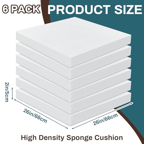 Image of Frienda 6 Pack 2 inch X 26 inch X 26 inch Upholstery High Density Foam Cushion White Replacement Cushion or Commercial Use Stuffing Craft Foam Couch Chair Padding DIY Projects