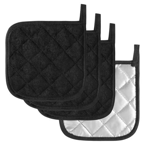 4 Pack Heat-Resistant Pot Holders for Kitchen Use, 6.7 Inch Thick Oven Cloth Holders with Hanging Loop, Heat Holder Pads for Baking and Cooking