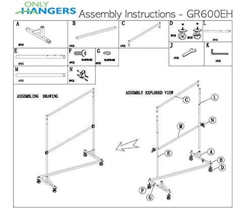 GR600-EH Deluxe Commercial Grade Rolling Z Garment Rack 400lb Capacity 63 Length with Add-On Extra Double Rail Adjustable Height Chrome Uprights and Black Base One Rack