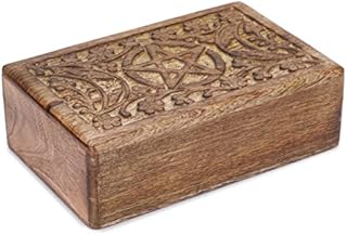 AJUNY Wooden Hand Carved Decorative Box with Moon Star Carvings - Multipurpose Use as Jewelry Storage, Trinket Holder or Watch Box, great for gifts