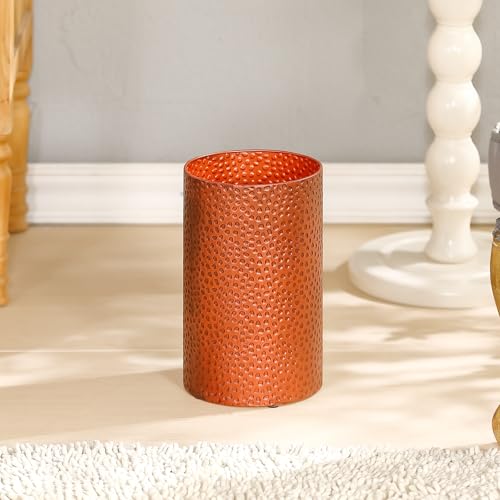 Image of Hand-Hammered Antique Copper Metal Trash Can, Small Decorative Wastebasket for Bathroom, Bedroom, Office, Kitchen & Dorm - Durable Round Garbage Bin, 7 inch W X 7 inch L X 12 inch H