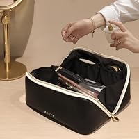 Prite Kosmetiktasche Reise Make Up Tasche mit Pinsel-Fächer, Schwarz, L – Ansicht 7