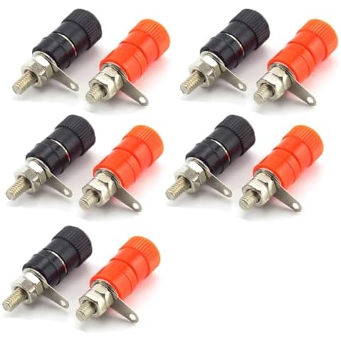 MONBLA 10pcs JS-910B Terminal Wire Connectors JS-910B Female Socket Terminal Connector for 4mm Banana Plug Mounter for Audio Speaker(5 Red+5 Black) Cover