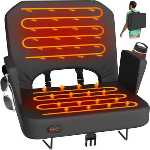 HOPERAN Heated Stadium Seats for Bleachers with Back Support - 3 Levels Bleacher Chairs with Back and Cushion and Armrest, Wide & Thick Padded Bleacher Seats, Stadium Chairs for Outdoor Sports Games