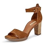 Schuhspitze: offen Paul Green 7618 Damen Sandaletten aus Veloursleder Laufsohle mit 75-mm-Absatz, Groesse 38 1/2, Cognac