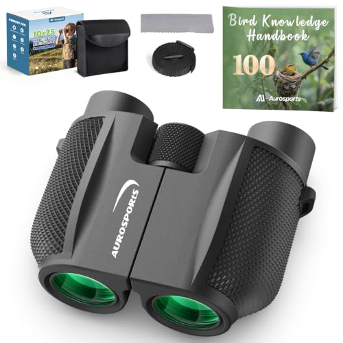 Image of Aurosports 10x25 Binoculars for Bird Watching with Bird Guide Book | Compact, Lightweight for Adults & Kids; BAK4 FMC Optics; Includes Bird Guide Book; Great Gift For Bird Watching, Travel
