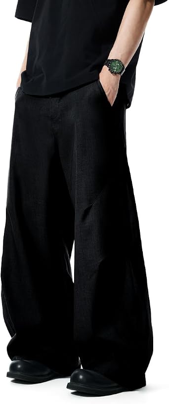 Men's Baggy Wide Leg Pants Zipper Fly Pleated Dress Pants Business Casual Long Trousers with Pocket