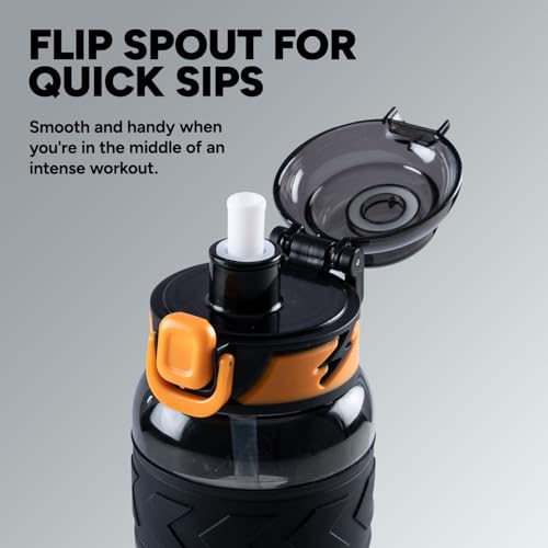 Image of Hundred Rock 1 Litre Water Bottle | 1000ml / 34oz | BPA Free | One Key Open Safety Lock | Spill and Leak Proof Sports, Travel, Gym Bottle (Black /Orange)