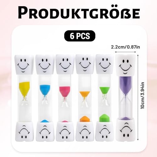 ZVBRSKM 6 Stück Sanduhr Zähneputzen Kinder, Sanduhren Set für Kinder, Zahnputzuhr mit 3 Minuten, Bunte Sanduhr, Motivierende Zahnhygiene