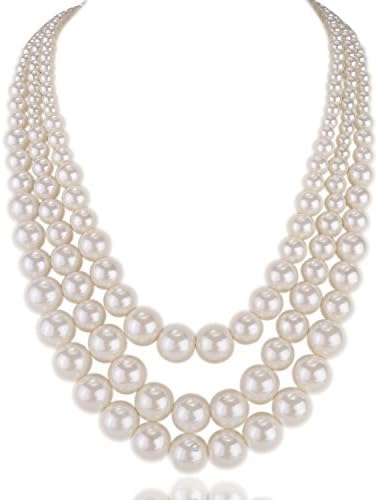 Kalse 3 Layers Strand Simulated Pearl Strand Bib Pendant Choker Chain Necklace (3 Strands)