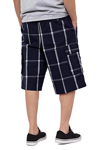 Shaka Wear SP1703_L Men’S Cargo Shorts – Casual Plaid Relaxed Loose Fit Elastic Waist Multi Pocket Pants Regular Big Size Sp1703 Navy L thumb #1