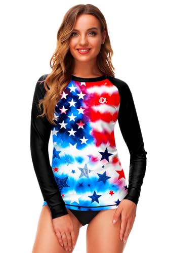 Image of Deerose Womens Gradient Rash Guard UPF 50+ Swim Shirts Surfing Top with Thumb Hole