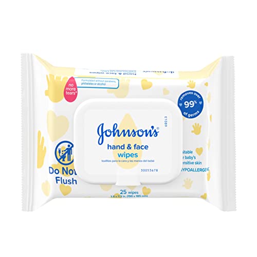 Image of Johnson's Baby Disposable Hand & Face Cleansing Wipes, Pre-Moistened Wipes Gently Remove 99% of Germs & Dirt from Delicate Skin, Paraben-, Phthalate- & Alcohol-Free, Hypoallergenic, 25 ct