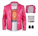 Dmegaus Garrett Garrison Leather Jacket with Fringes Garrett the Garbage Man Garrison Cosplay Costume Set for Halloween (Pink-3Pcs, Large)