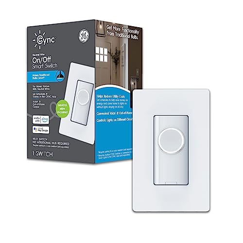 C by GE 4-Wire On/Off Button Style Smart Switch with Bluetooth and Wi-Fi, Neutral Wire Required, Alexa and Google Home Compatible Without Hub, 1-Pack (Packaging May Vary) by Cync - Used condition - US$18.03