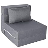 Fvkind Folding Sofa Bed, Foldable Sleeper Chair with Pillow, Convertible Futon Sofa Bed with Washable Cover, Fold Out Couch for Living Room, Dorm, Guest Room, Single Size, Light Grey