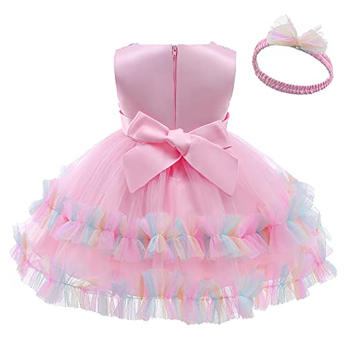 AVAZU 3M-6T 3D Flower Toddler Baby Girls Wedding Pageant Layered Dresses Birthday Party Dress with Headwear3