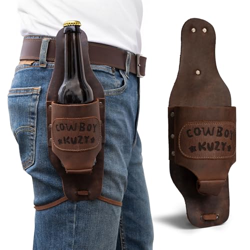 Product Image of the Hide & Drink, Beer Holster for Cowboy, Handsfree Beverage Holder, Western Bottle Leg Grip for Men and Women, Full Grain Leather, Handmade Drinking Accessories, Bourbon Brown